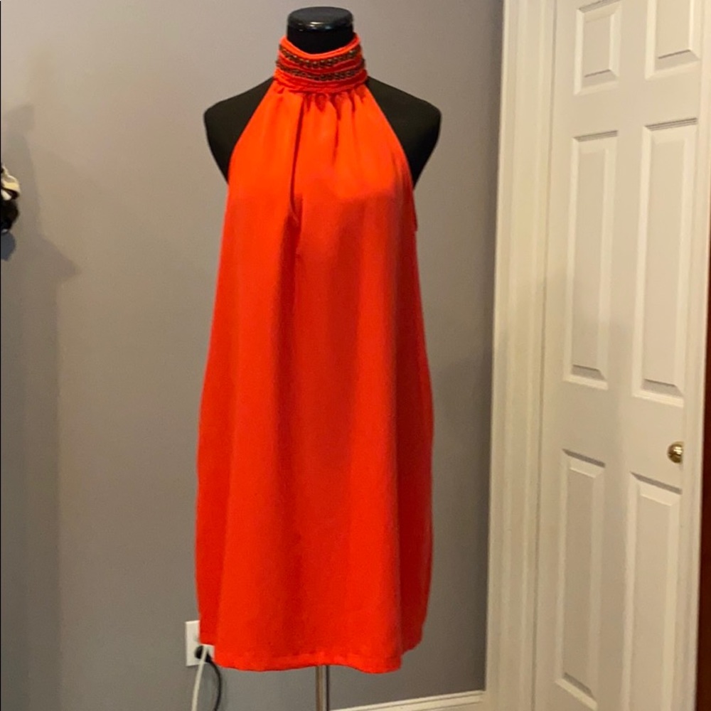 Zara Red Beaded Halter Dress Size Large
